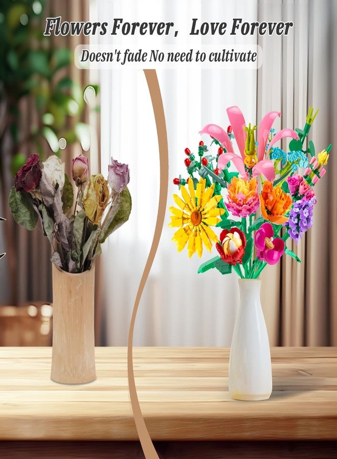 Linkowin 756 PCS Flower Bouquet Building Sets - 11 Kinds of Building Block Flowers, Botanical Collection Crafts Set for Home Office Decoration, Valentines Day for Adults Girl, No Vase - Image 5